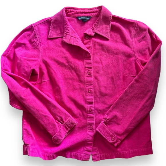 Lands’ End Hot Pink Baumwolle Button Down Shacket Small Cotton Flannel - Picture 13 of 15